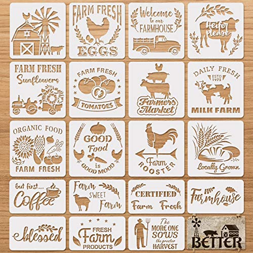 20 Pieces Farmhouse Stencils Reusable Farm Painting Stencils Farm Theme Drawing Art Template for Scrapbooking Drawing Tracing DIY Furniture Wall