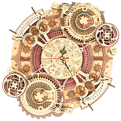 ROKR 3D Wooden Puzzles for Adults Mechanical Clock Kits-Zodiac Clock, DIY Clock Model Building Kits Brain Teaser Puzzles, DIY Crafts/Hobbies/Gifts