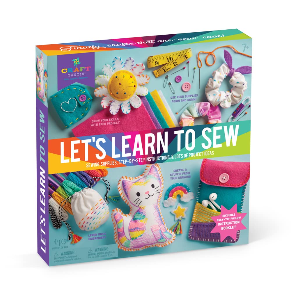 Craft-tastic — Let's Learn to Sew — Craft Kit — Includes Step-by-Step Instruction Book, Reusable Supplies to Teach Basic Sewing Stitches, Embroidery Craft-tastic