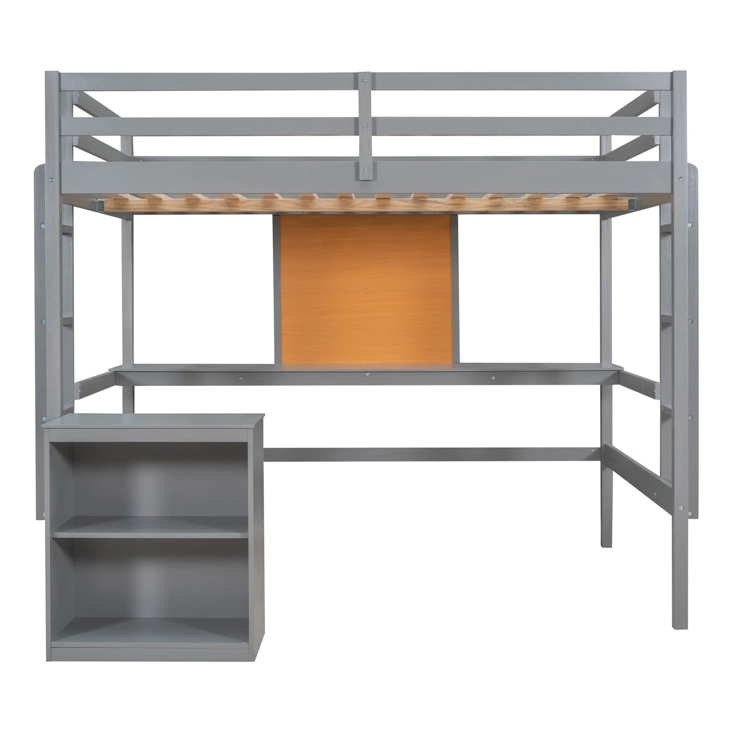 Modern Rustic Grey Loft Bed with Desk, Storage Drawers, and No Box Spring Required TMEOSK