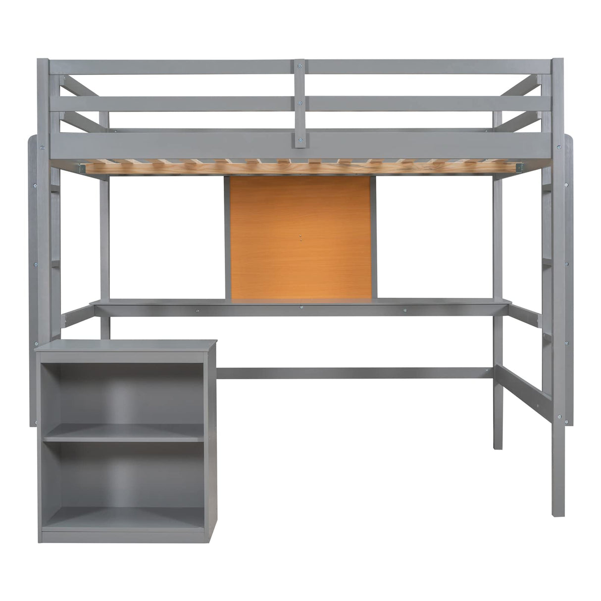 Modern Rustic Grey Loft Bed with Desk, Storage Drawers, and No Box Spring Required TMEOSK
