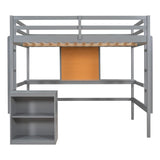 Modern Rustic Grey Loft Bed with Desk, Storage Drawers, and No Box Spring Required TMEOSK
