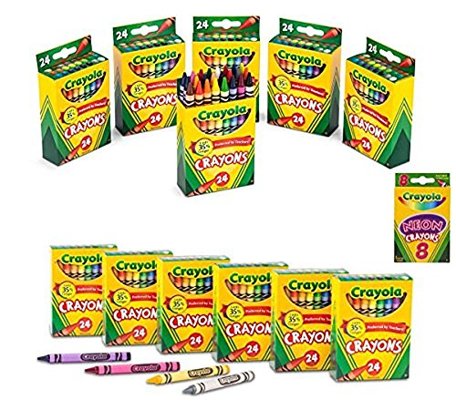 Crayola Crayons 24 in a Box (Pack of 12) 288 Crayons Total Bundle with Box of Neon Crayons - WoodArtSupply