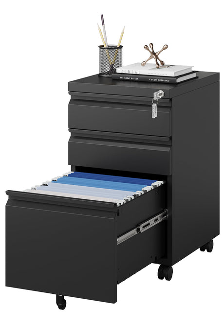 MIIIKO File Cabinet 3 Drawers on Wheels Under Desk, Metal Rolling File Cabinets with Lock for Home Office, Unassembled MIIIKO