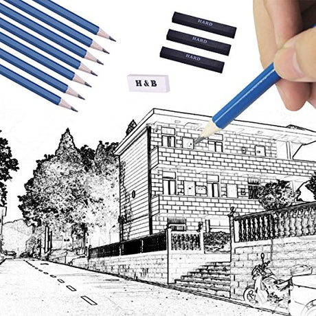H & B Drawing Pencils Set, 33 Pieces Sketch Pencils & Drawing Kit, Includes Sketch Pad, Graphite Pencils, Charcoal Sticks and Eraser, Supplies for H & B