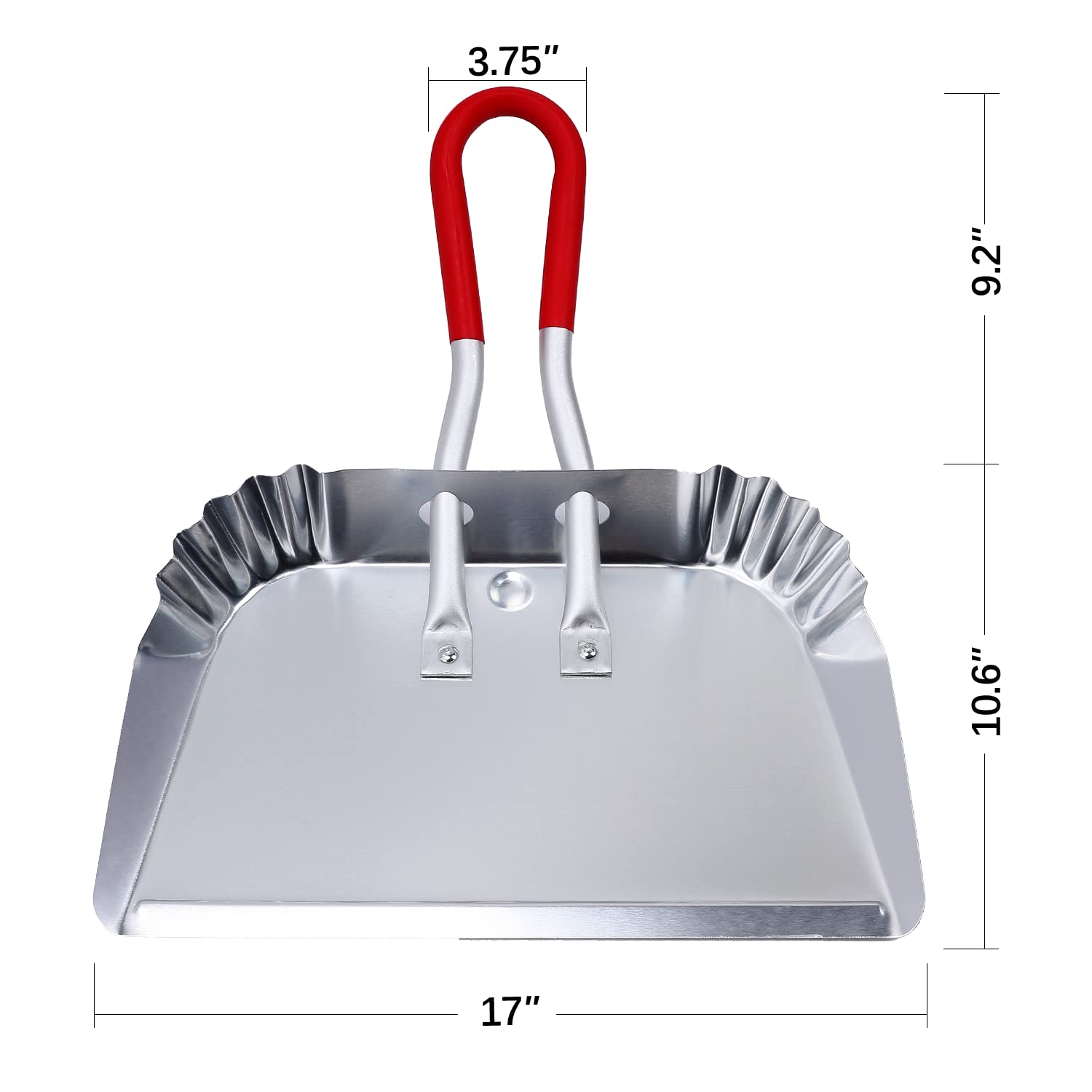 TOP DOG Metal Dustpan 17”, Aluminum Dust Pans Heavy Duty Does not Chip or Bend Sheet Metal Edge Flat Against Floor for Small Item Sweeping Rubber TOP DOG