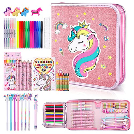 53PCS Fruit Scented Markers Set - Art Coloring Drawing Kits for Kids with Unicorn Pencil Case, Art Supplies for Kids Ages 4 6 8,Stationary Set MAIGOZON