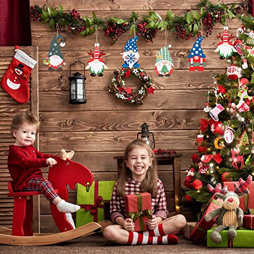 25 Pieces Christmas Wooden Gnome Cutouts Slices Unfinished Blank Wood Hanging Ornaments with 25 Ropes for Christmas Tree DIY Craft Making Painting PEVOGON