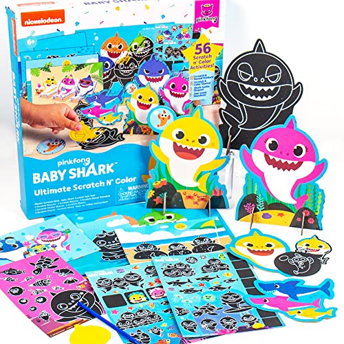 Baby Shark Ultimate Scratch ‘N Color Set by Horizon Group USA, 56 Scratch Art Activities, Including Stickers, 3D Shapes & More, Scratch Art for Kids Baby Shark