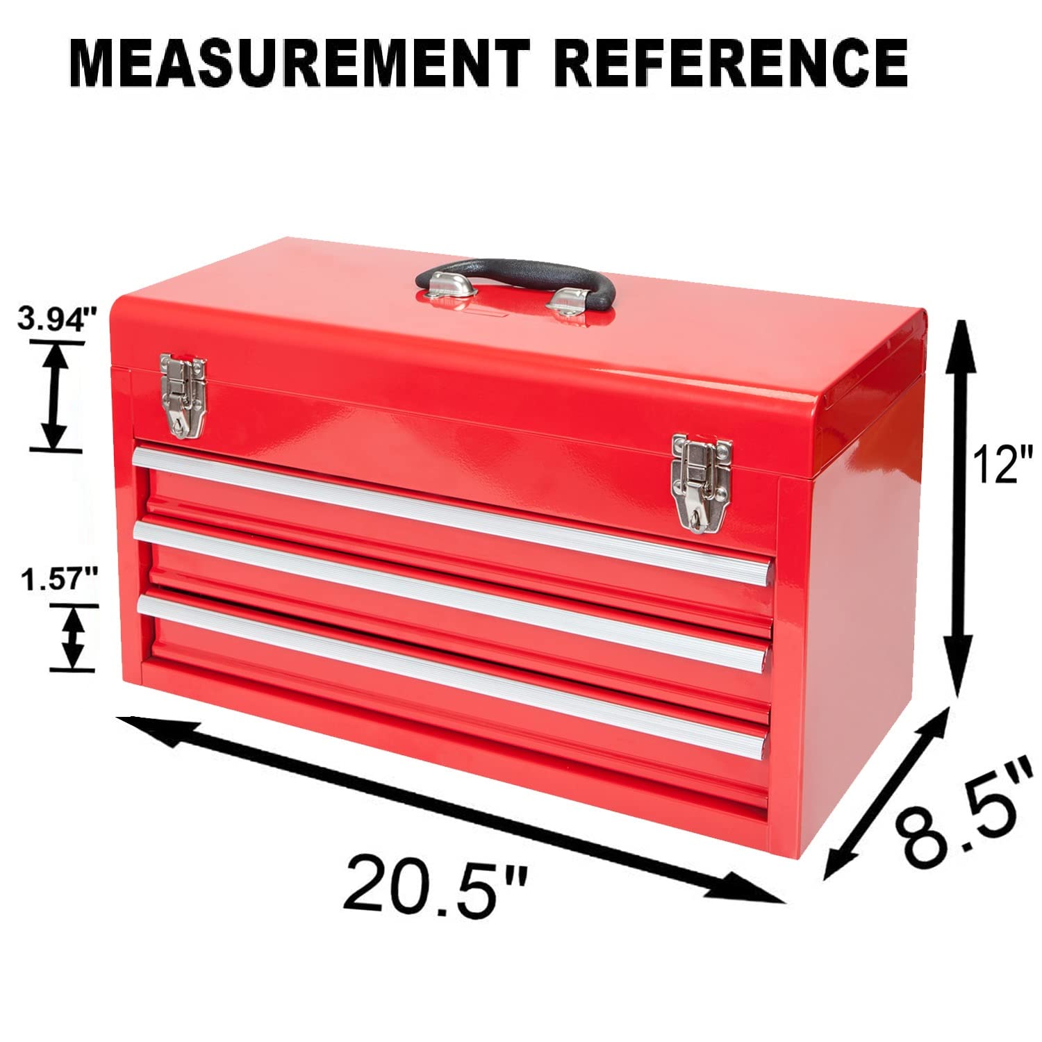 BIG RED ANTBD133-XB Torin 20" Portable 3 Drawer Steel Tool Box with Metal Latch Closure, Red BIG RED