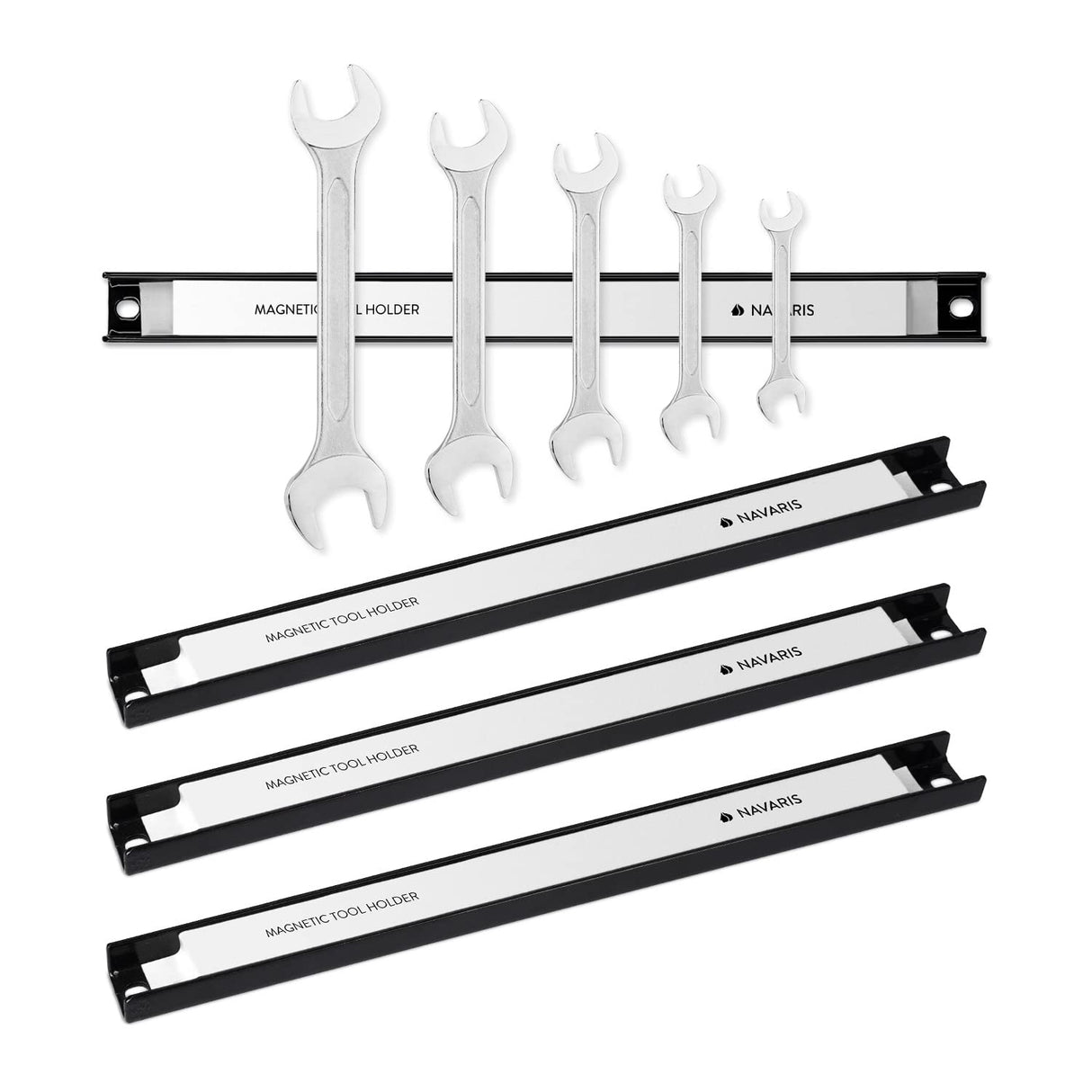 Navaris Set of 4 Magnetic Tool Holder Rack - 12 Inch Heavy Duty Garage Wall Holder Strip for Tools - Tool Bar with Magnet for Screwdriver, Wrench Navaris