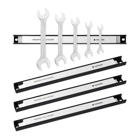 Navaris Set of 4 Magnetic Tool Holder Rack - 12 Inch Heavy Duty Garage Wall Holder Strip for Tools - Tool Bar with Magnet for Screwdriver, Wrench Navaris