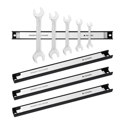 Navaris Set of 4 Magnetic Tool Holder Rack - 12 Inch Heavy Duty Garage Wall Holder Strip for Tools - Tool Bar with Magnet for Screwdriver, Wrench