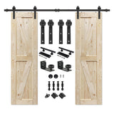 S&Z TOPHAND 24 in. x 84 in. Double Unfinished British Brace Knotty Barn Door with 8FT Sliding Door Hardware Kit/Solid Wood/Sliding Door/Double S&Z TOPHAND