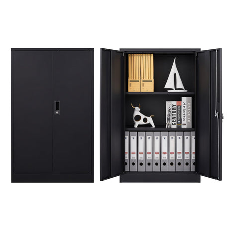 Locking Metal Storage Cabinets, 42" Lockable Steel Storage Cabinet, Tall White Cabinet with 2 Doors and 2 Adjustable Shelves for Garage, Classroom, AnwickNomo