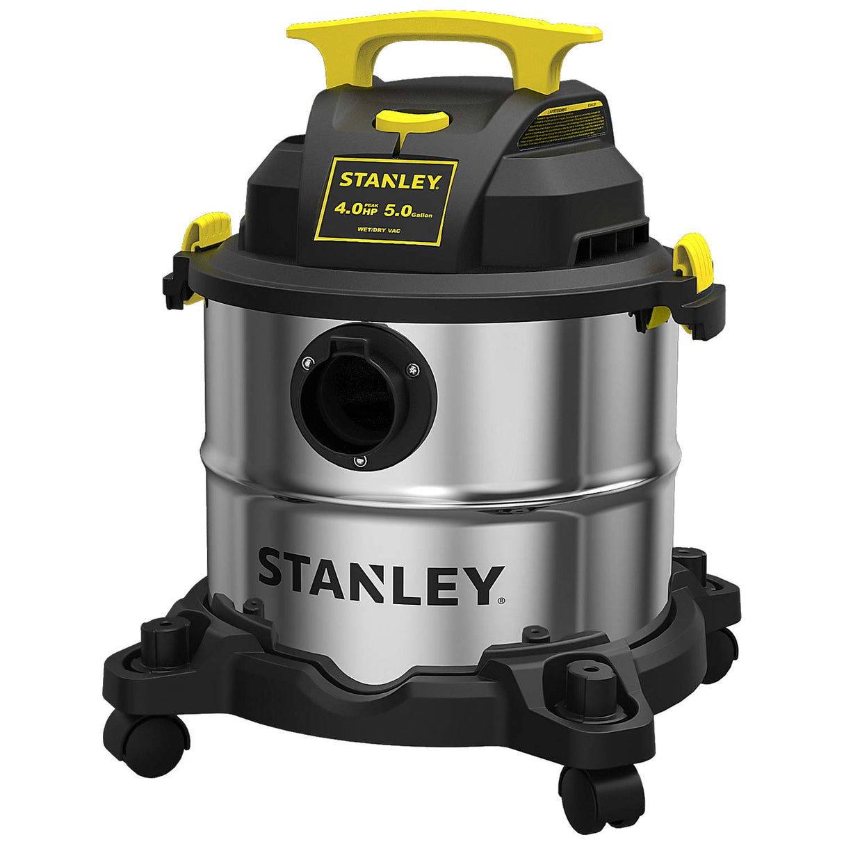STANLEY SL18115 Wet/Dry Vacuum, 4 Horsepower, Stainless Steel Tank, 5 Gallon, 4.0 HP, 50" Sealed Pressure, Silver+Yellow STANLEY