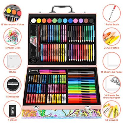 Soucolor Arts and Crafts Supplies, 183-Pack Drawing Painting Set for Kids Girls Boys Teens, Coloring Art Kit Gift Case: Crayons, Oil Pastels,