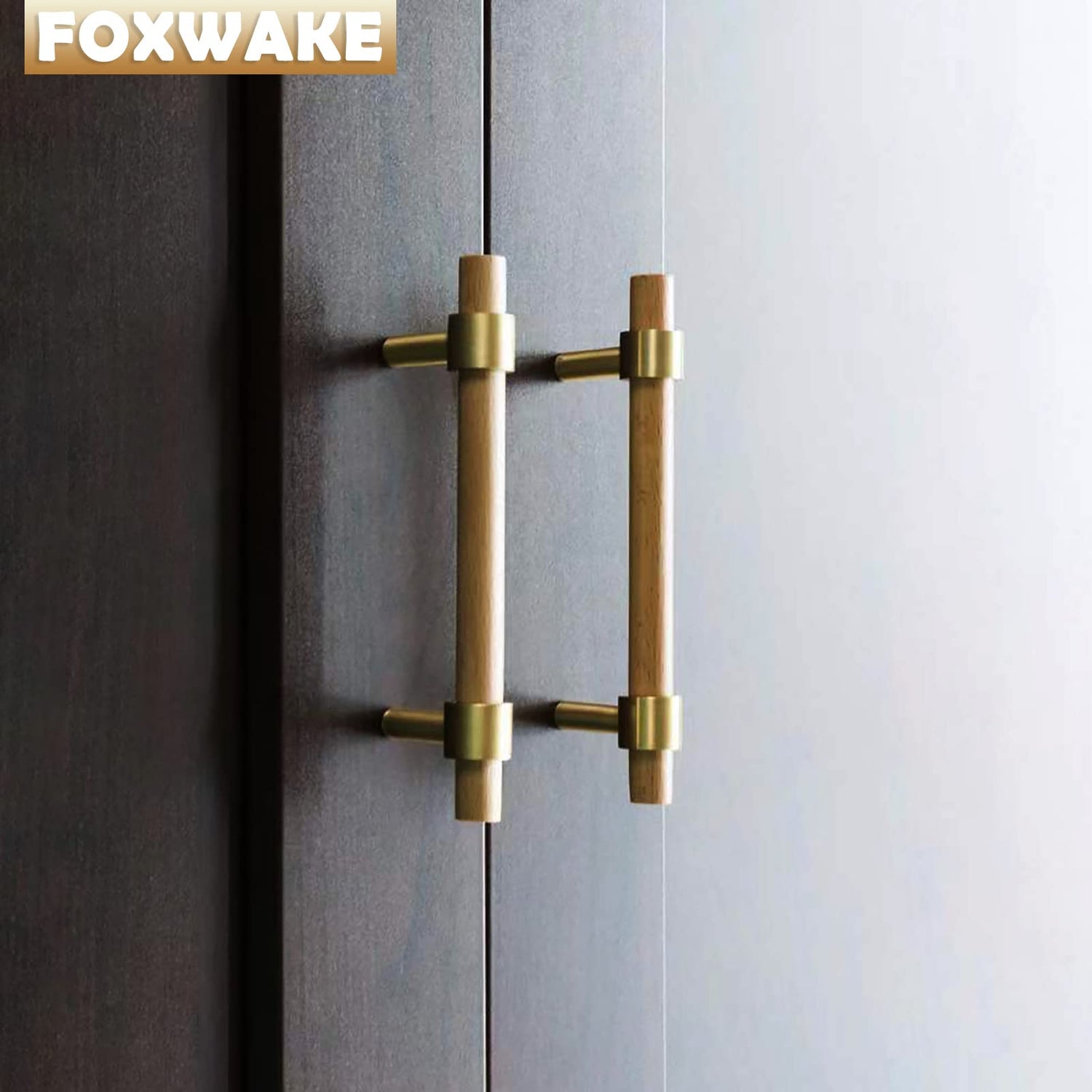 foxwake Wood and Brass Dresser Handles 0~3 Inch Double Hole 4Set Adjustable Center to Center Euro Scandi-Modern Kitchen Cabinet Pull, Unfinished DIY foxwake