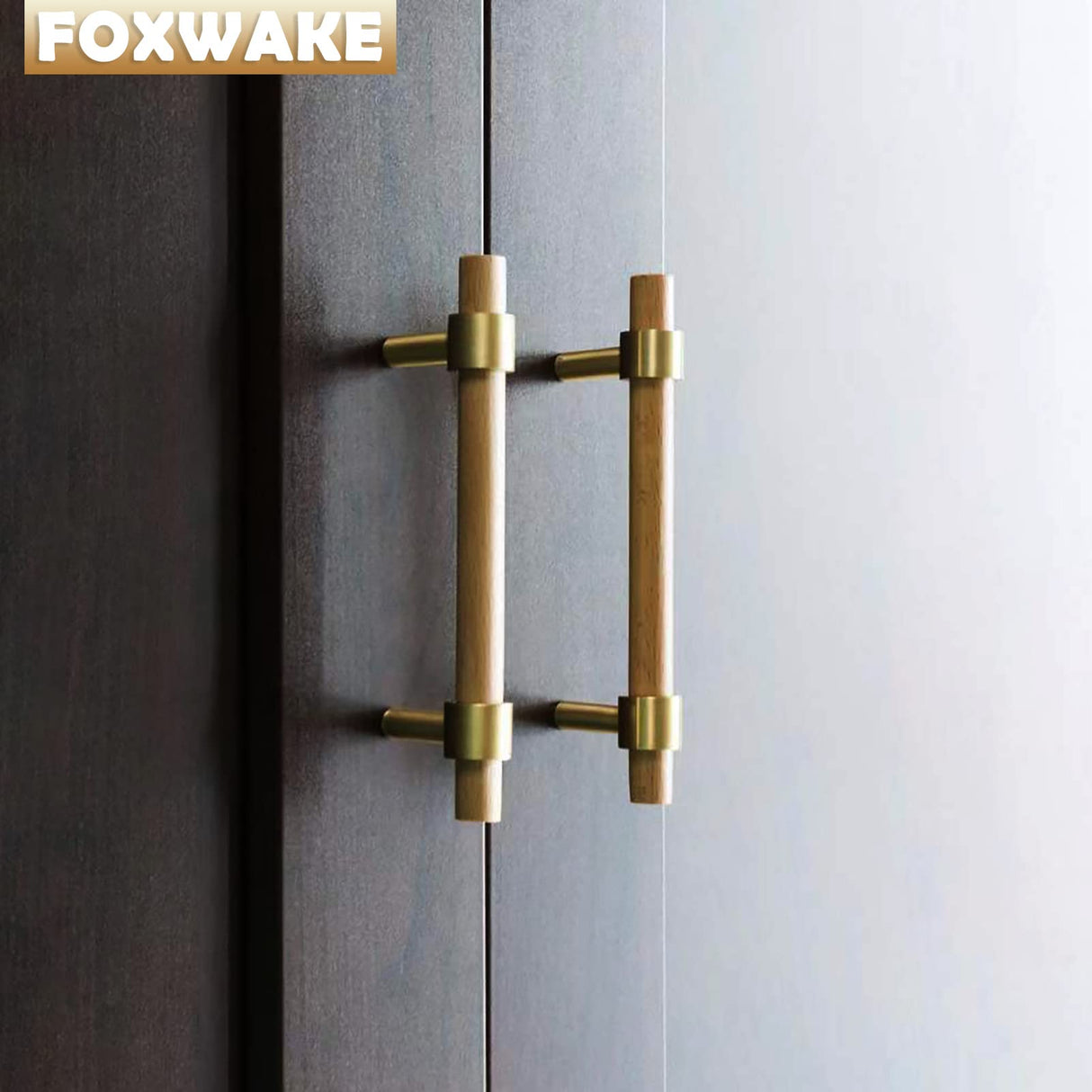 foxwake Wood and Brass Dresser Handles 0~3 Inch Double Hole 4Set Adjustable Center to Center Euro Scandi-Modern Kitchen Cabinet Pull, Unfinished DIY foxwake