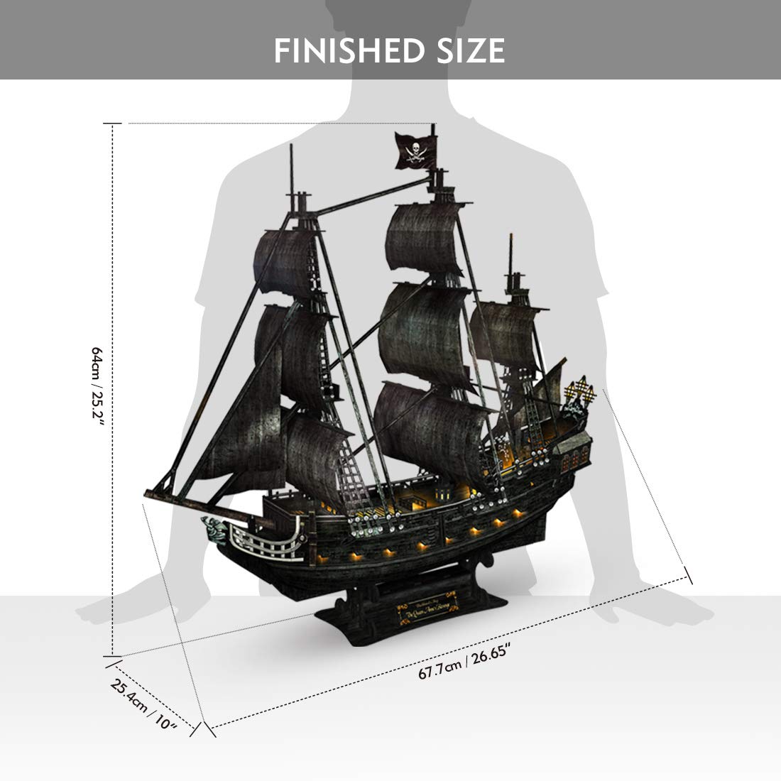 3D Puzzles for Adults - Led Pirate Ship Queen Anne's Revenge - Large 27'' Sailboat Hard Puzzles - Desk Decor House Warming Gifts New Home - CubicFun