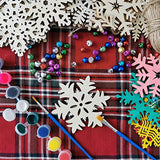 32 Set Christmas Hanging Natural Unfinished Wood Snowflake Cutouts Ornaments Ready-to-Personalize Wood Snowflake Rustic Winter Paintable Wooden Winlyn