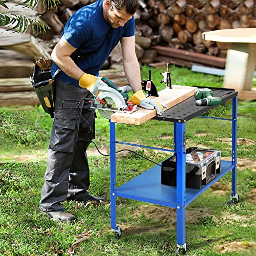 YITAHOME Portable Welding Table, 36" x 18" Welding Table Top with 5/8" Holes, Casters with Brakes, 1200lb Load Capacity Metal Welding Bench, Extra YITAHOME