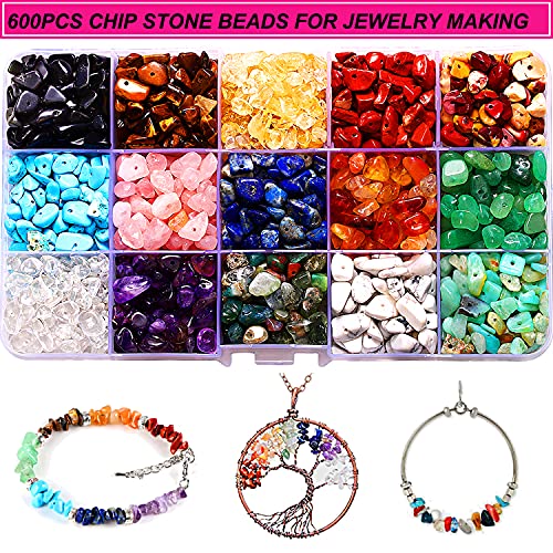 600PCS Crystal Stone Beads for Jewelry Making, Natural Chip Stone Beads 5-8mm Irregular Gemstones Multicolored Rock Loose Beads for Ring, Earrings,