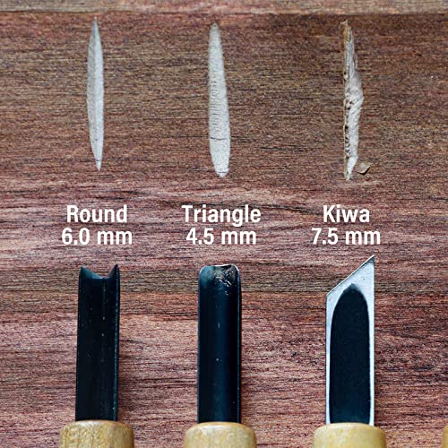 Wazakura 3PCS Bonsai Chisel Kit with Round Gouge, Single Bevel Skewed and V-Parting Tool, Hand Carving Tool Set for Jin Shari Making, Woodworking Wazakura