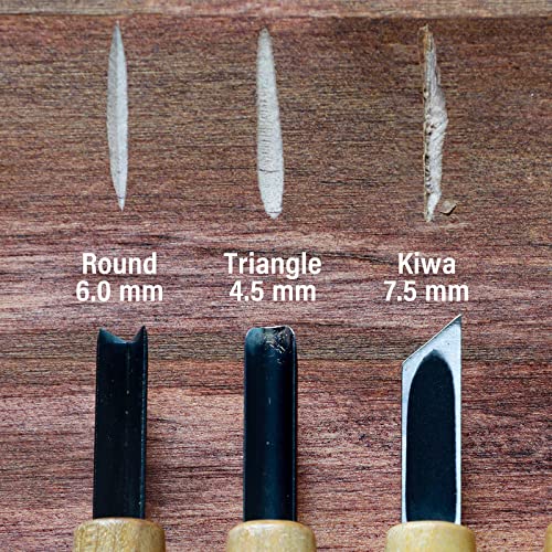 Wazakura 3PCS Bonsai Chisel Kit with Round Gouge, Single Bevel Skewed and V-Parting Tool, Hand Carving Tool Set for Jin Shari Making, Woodworking - WoodArtSupply