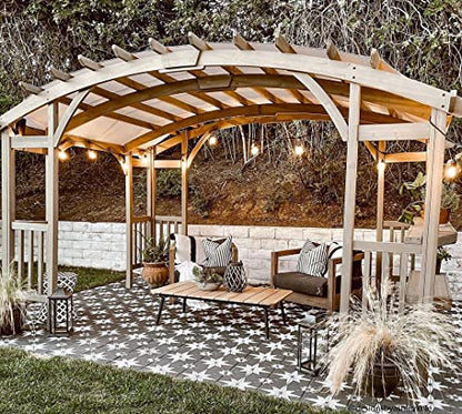 Sunjoy Arched Pergola 10 x 14 ft. Light Grey Outdoor Cedar Framed Wood Pergolas with Weather-Resistant Canopy for Patio, Garden, Backyard Activities - WoodArtSupply