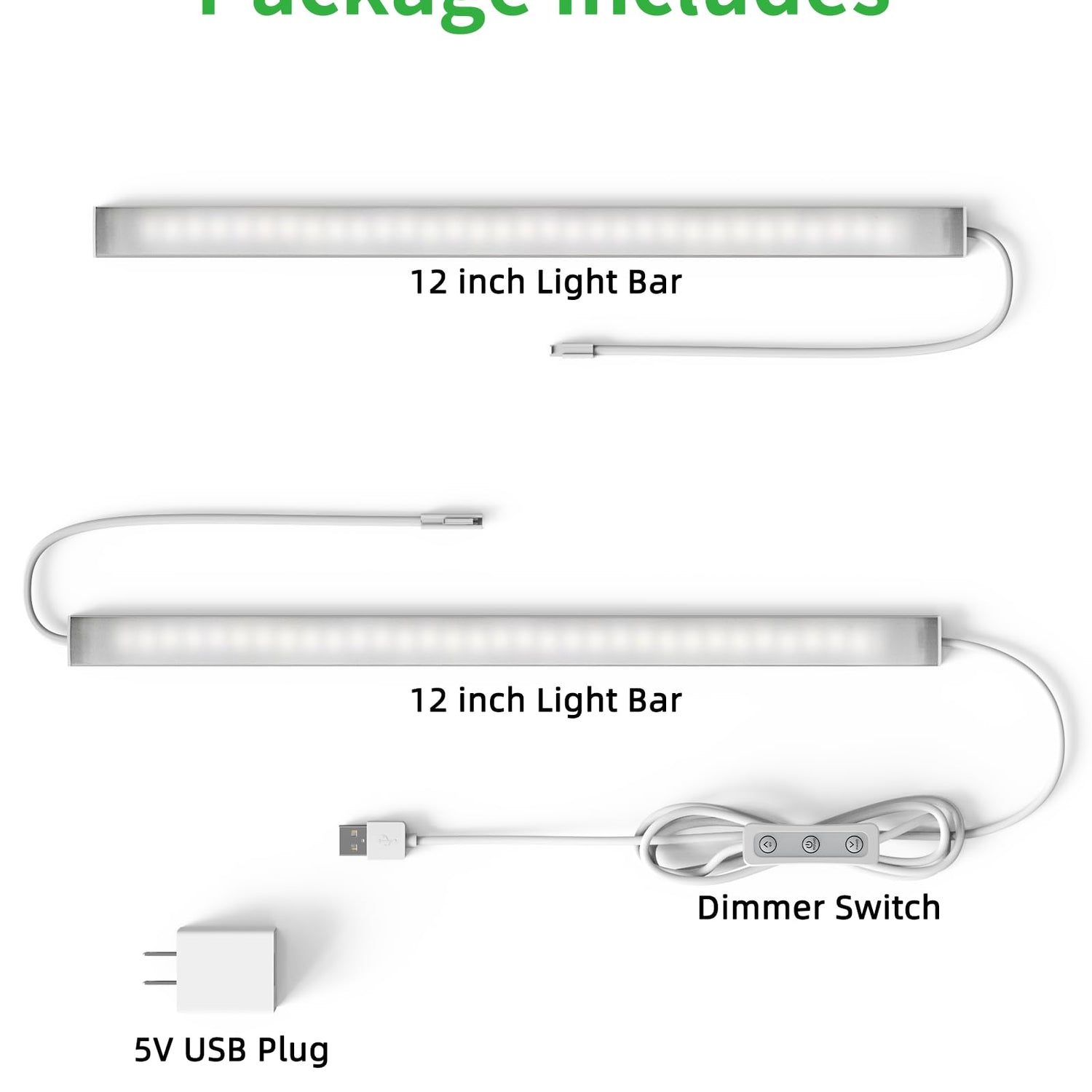 Vovamo Plug-in Under Cabinet Lighting, Dimmable Counter Lights for Kitchen, 2pcs 12 Inch, Cold White 6000K Linkable USB Led Closet Light, Wired Vovamo