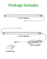 Vovamo Plug-in Under Cabinet Lighting, Dimmable Counter Lights for Kitchen, 2pcs 12 Inch, Cold White 6000K Linkable USB Led Closet Light, Wired Vovamo