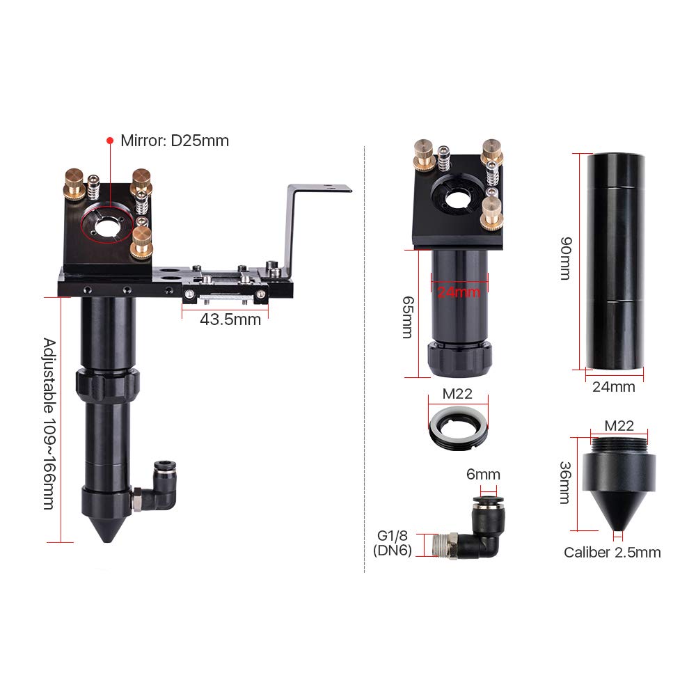 Cloudray C Series CO2 Laser Head Set for Focusing Lens D18 FL38.1& D20 FL50.8/63.5/101.6mm Mirror 25mm for Laser Engraving Cutting Machine Cloudray