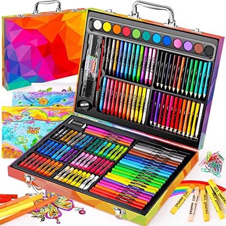 Soucolor Arts and Crafts Supplies, 183-Pack Drawing Painting Set for Kids Girls Boys Teens, Coloring Art Kit Gift Case: Crayons, Oil Pastels, Soucolor