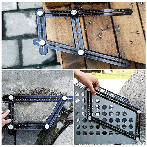 Six-Sided Aluminum Alloy Angle Measuring Tool, Angle Ruler Template Template Tool Full Metal Measuring Rules Layout Tool for Handymen Builders DIY TYMXGHF