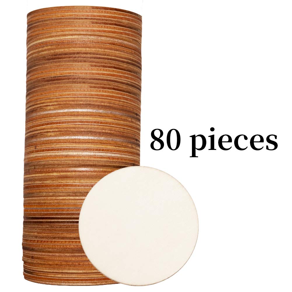 80pcs Unfinished Wood Circle 3 Inch Wooden Circles for Crafts for Wooden Coasters, DIY Crafts and Home Decoration Blank Wood Slices Children and ingsi