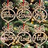 SUPVOX 6PCS Christmas Wooden Hollow Out Pendant Ornament Wood Peath Love Joy Faith Noel Hope Hanging Decorations SUPVOX