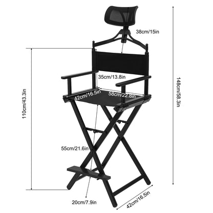 BINELUCOLU Tall Director Chair, Folding Makeup Artist Chair with Head/Foot Rest Height Adjustable Portable Makeup Chair, Support 330.69lbs