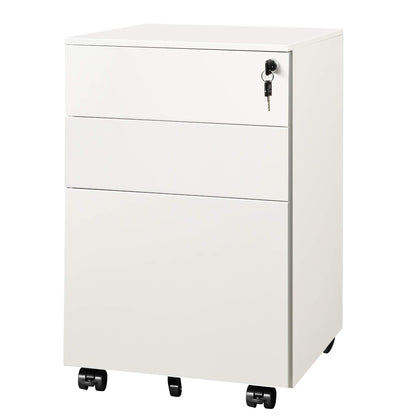 DEVAISE Locking File Cabinet, 3 Drawer Rolling Pedestal Under Desk Office, Fully Assembled Except Casters, White - WoodArtSupply