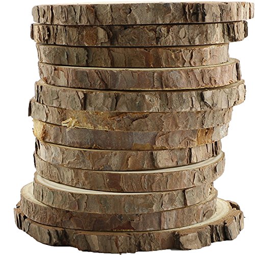 Bignc 12Pcs 4-5-Inch Unfinished Natural Thick Wood Slices Circles with Tree Bark Log Discs for DIY Craft Christmas Rustic Wedding Ornaments