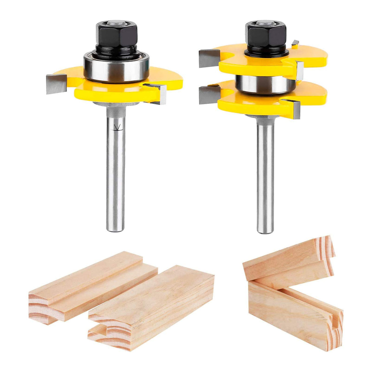 KOWOOD Tongue and Groove Set of 2 Pieces 1/4 Inch Shank Router Bit 3 Teeth Adjustable T Shape Wood Milling Cutter KOWOOD