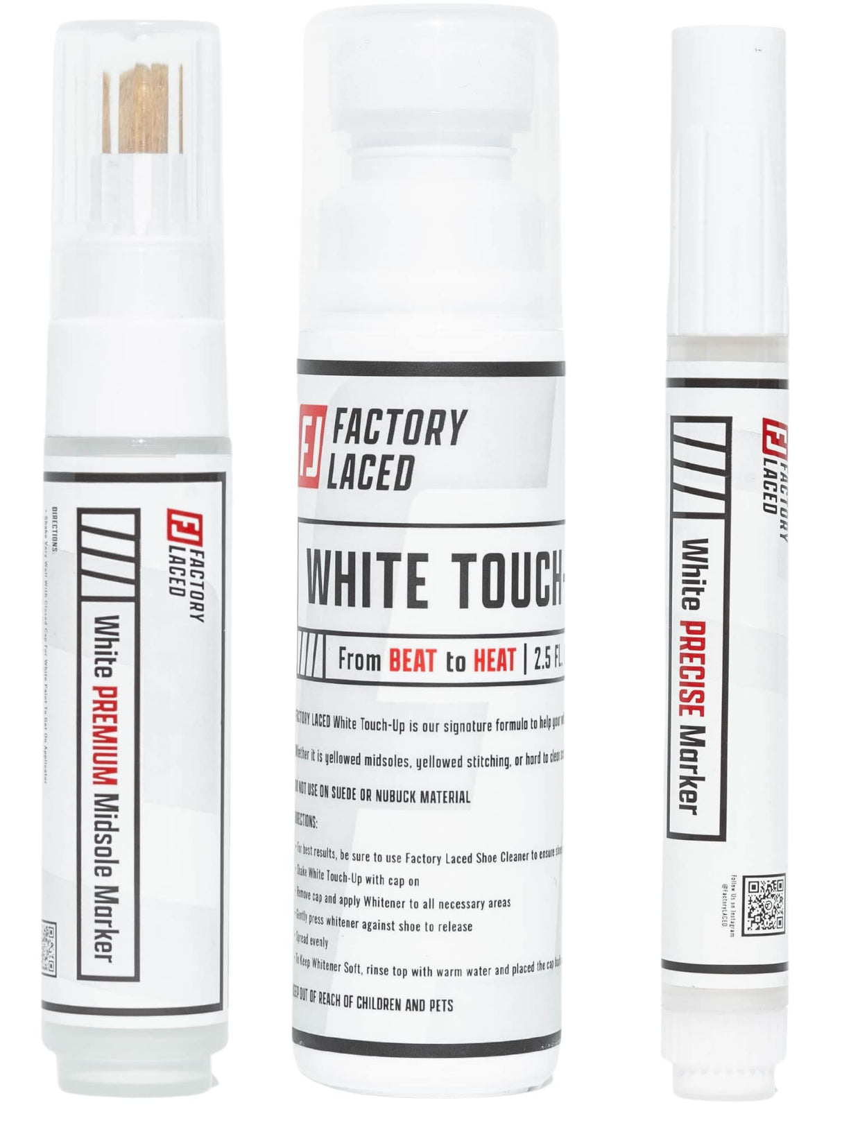FACTORY LACED Shoe Whitener Bundle - White Shoe Cleaner Includes: White Touch Up, Premium Midsole Marker and Precise White Marker - Safe on Leather, FACTORY LACED