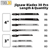 TOOLDO Jigsaw Blades Set 30 Piece, Assorted Professional Jig Saw Blades for T-Shank,Wood and Metal Cutting, Replacement Saw Blade for Dewalt, TOOLDO