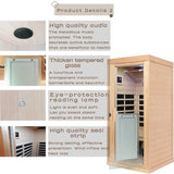 Xmatch Far Infrared Wooden Sauna Room, 1-Person Size, with 1350W, 8 Low EMF Heaters, 10 Minutes Pre-Warm up, Time and Temp Pre-Set, 2 Bluetooth Xmatch