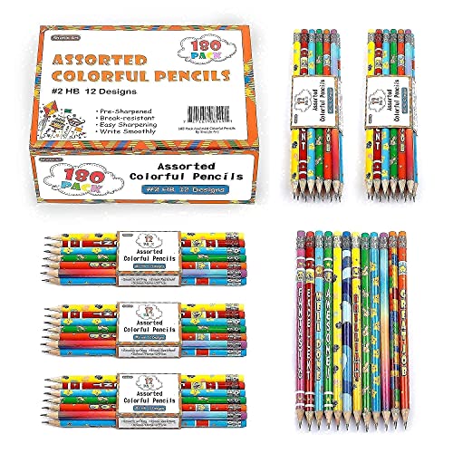 Shuttle Art Pencils and Erasers Bundle, Set of 180 Pack Assorted Colorful Pencils + 120 Pack Pink Erasers Bulk Shuttle Art