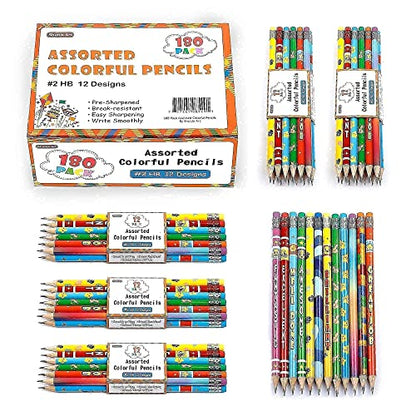 Shuttle Art Pencils and Erasers Bundle, Set of 180 Pack Assorted Colorful Pencils + 120 Pack Pink Erasers Bulk - WoodArtSupply