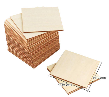 Balsa Wood Sheets Wood Pieces 50 Pcs 4x4 Inch Wooden Cutout Tiles Blank Wood Slices Wooden Squares for DIY Crafts Home Decoration Painting Staining Thiecoc