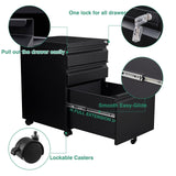 SISESOL 3 Drawer File Cabinet with Lock, Under Desk Metal Filing Cabinet for Home Office,Lockable Rolling File Cabinet with 2 Keys for SISESOL