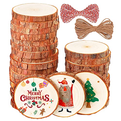 Natural Wood Slices, 30 Pcs 3.1"-3.5" Unfinished Wood Craft Kit, Predrilled Wooden Circles with Hole Crafts Christmas Ornaments DIY Crafts Boqin