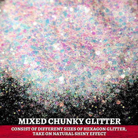 LEOBRO Holographic White Chunky Glitter, 150G/5.29OZ White Glitter, Glitter, Craft Glitter for Resin, Iridescent Chunky Glitter for Crafts Tumblers LEOBRO